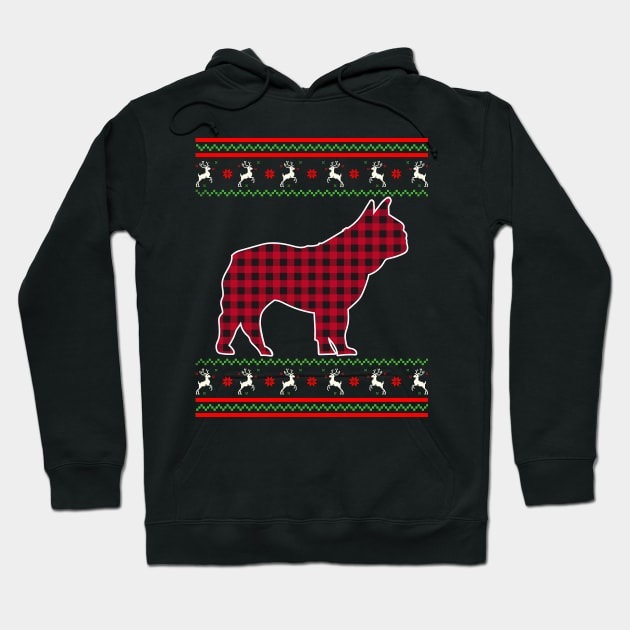 French Bulldog Red Plaid Ugly Christmas Sweater Style Hoodie by PaulAksenov